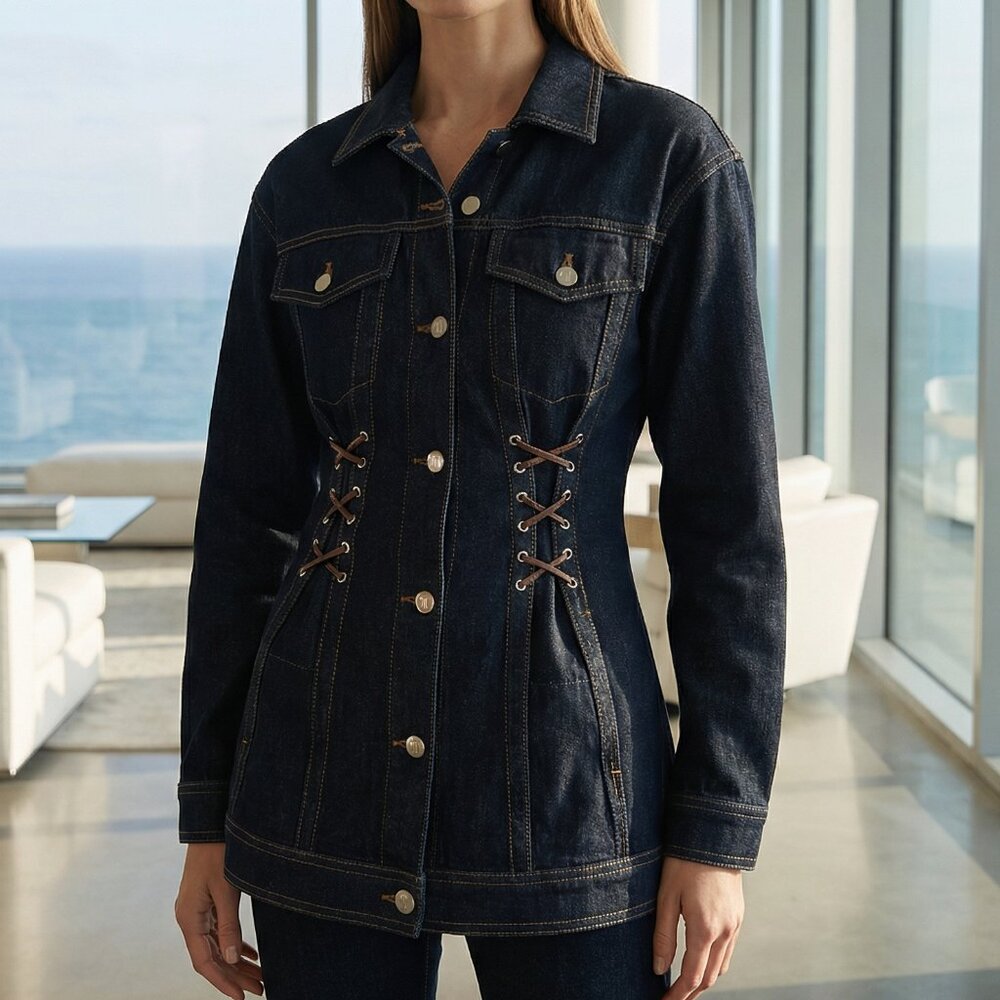 NWT $168 ANTHROPOLOGIE Pilcro Corset Denim Jacket oversized XXS will work for XS